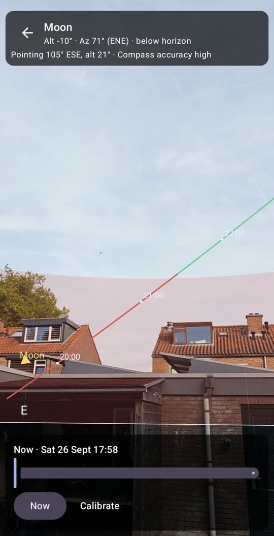 AR view: red where the path runs behind blocked sky