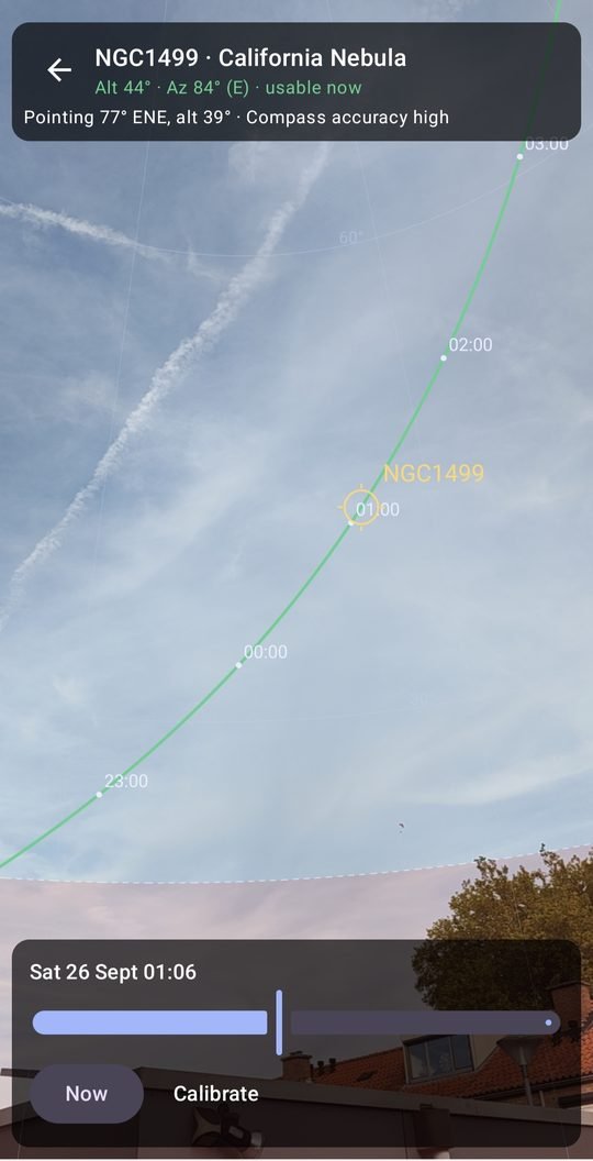 AR view: the California Nebula's path across the evening sky